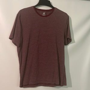 H&M Slim Fit Basic Short Sleeve Shirt Burgundy White Stripes XL